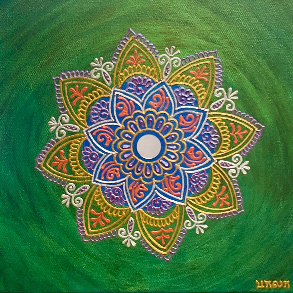 Celebration Mandala by Bala, vibrant acrylic mandala artwork symbolizing joy and festivities